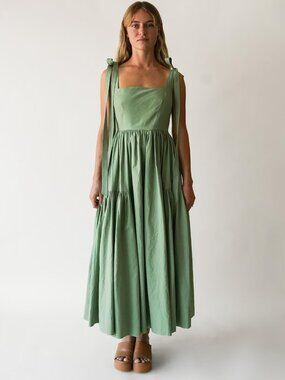 Gorgeous Alli Marye cotton gathered green dress with adjustable straps EUC